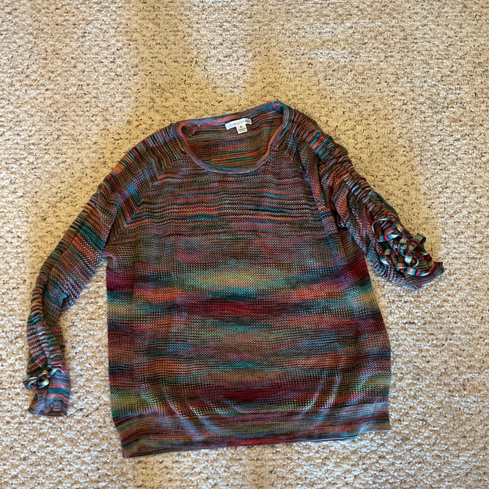 Multicolor Knit Sweater with Ruched Sleeves